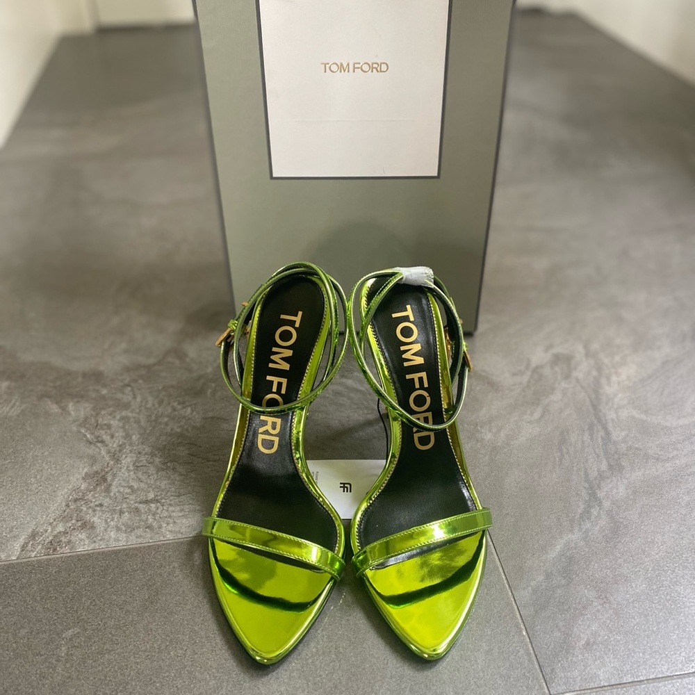 Tom Ford Metallic Lime Green Ankle-Strap Sandals - Picture 7 of 8